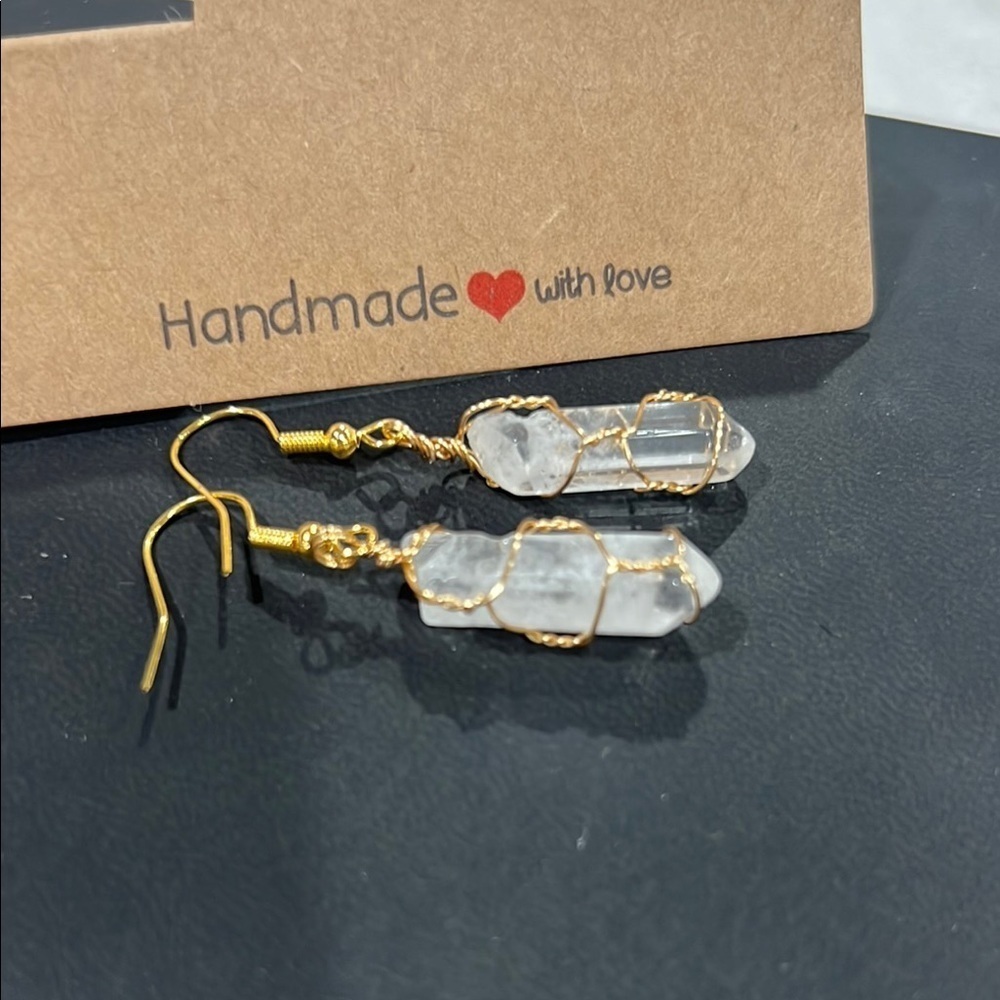 Artisan Gold and Clear Crystal Earrings
